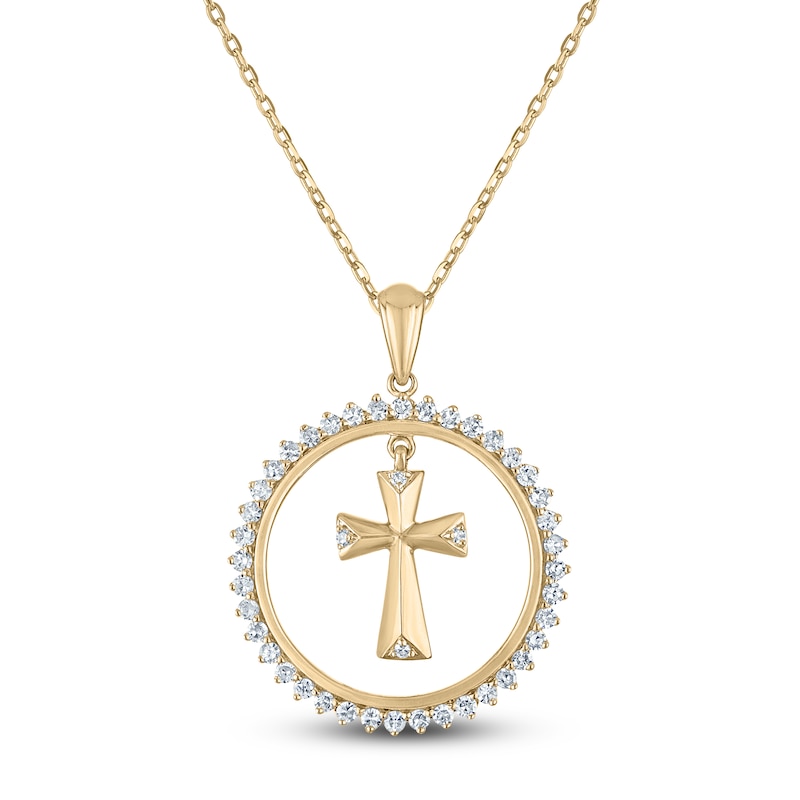 Main Image 1 of Diamond Cross Dangle Circle Necklace 1/3 ct tw 10K Yellow Gold 18"