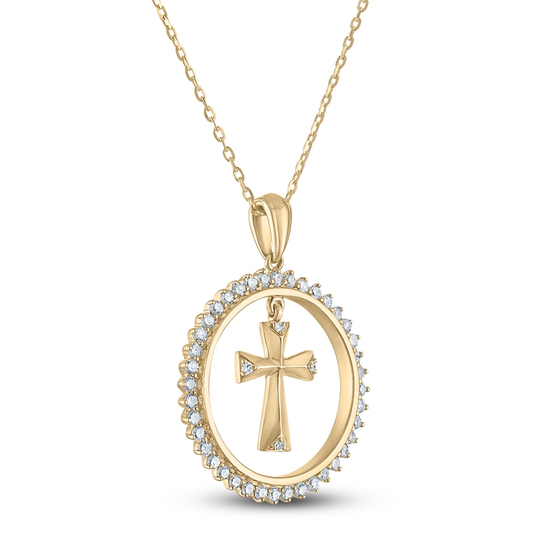 Main Image 2 of Diamond Cross Dangle Circle Necklace 1/3 ct tw 10K Yellow Gold 18"