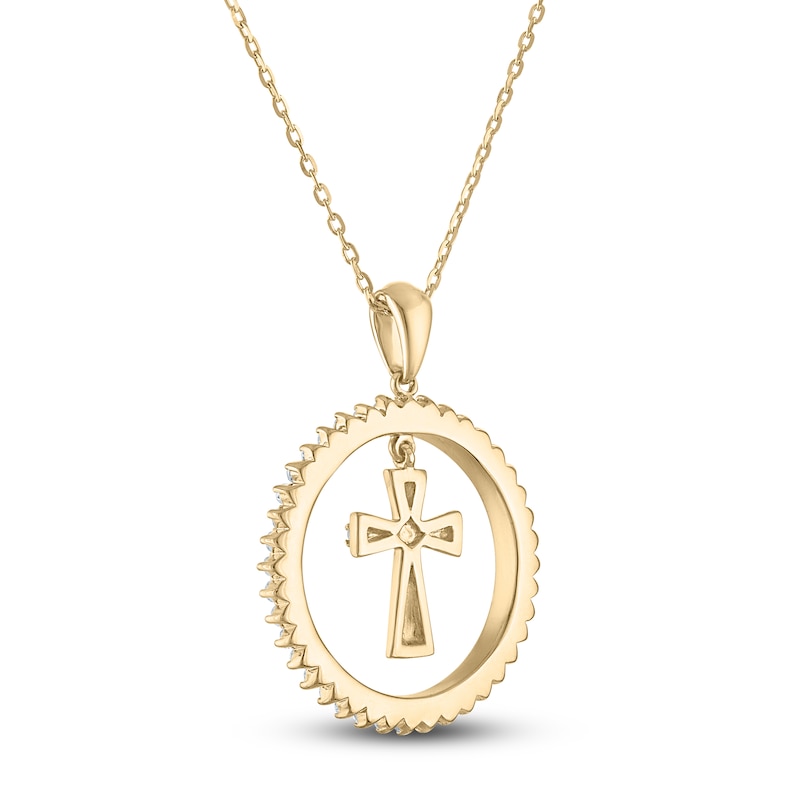 Main Image 3 of Diamond Cross Dangle Circle Necklace 1/3 ct tw 10K Yellow Gold 18"