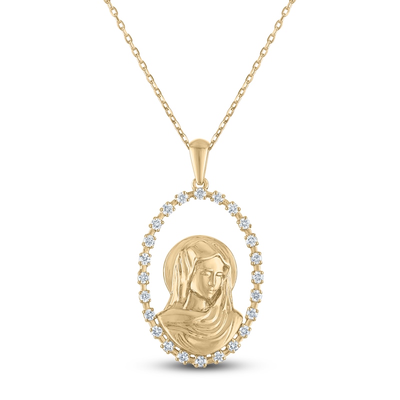 Main Image 1 of Diamond Our Lady of Guadalupe Oval Frame Necklace 1/3 ct tw 10K Yellow Gold 18"