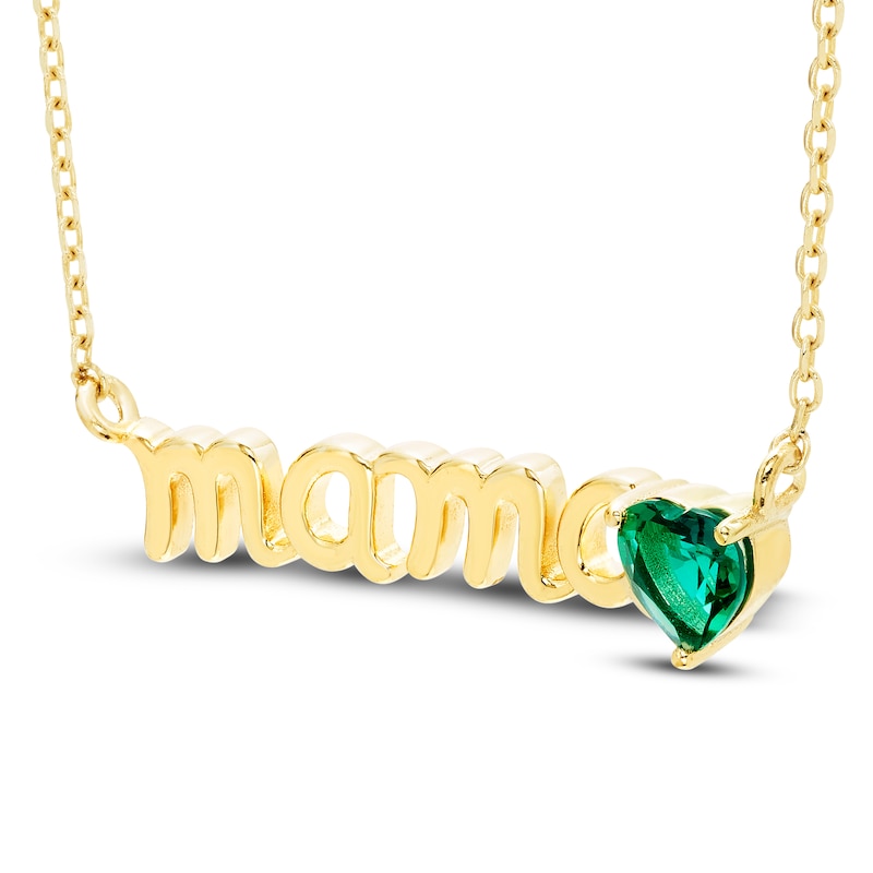 Main Image 2 of Heart-Shaped Lab-Created Emerald "Mama" Necklace 10K Yellow Gold 18"