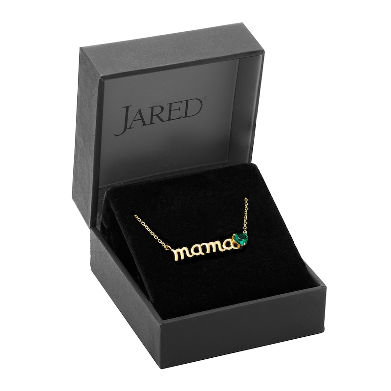 Heart-Shaped Lab-Created Emerald "Mama" Necklace 10K Yellow Gold 18"