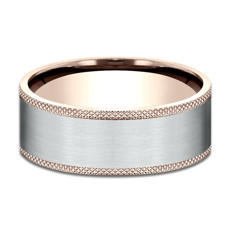 Main Image 3 of Men's Knurled Comfort-Fit Wedding Band 8mm 14K Two-Tone Gold