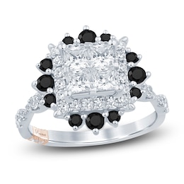 Pnina Tornai Princess-Cut Quad White Diamond & Black Diamond Halo Engagement Ring 1-3/4 ct tw 14K White Gold
