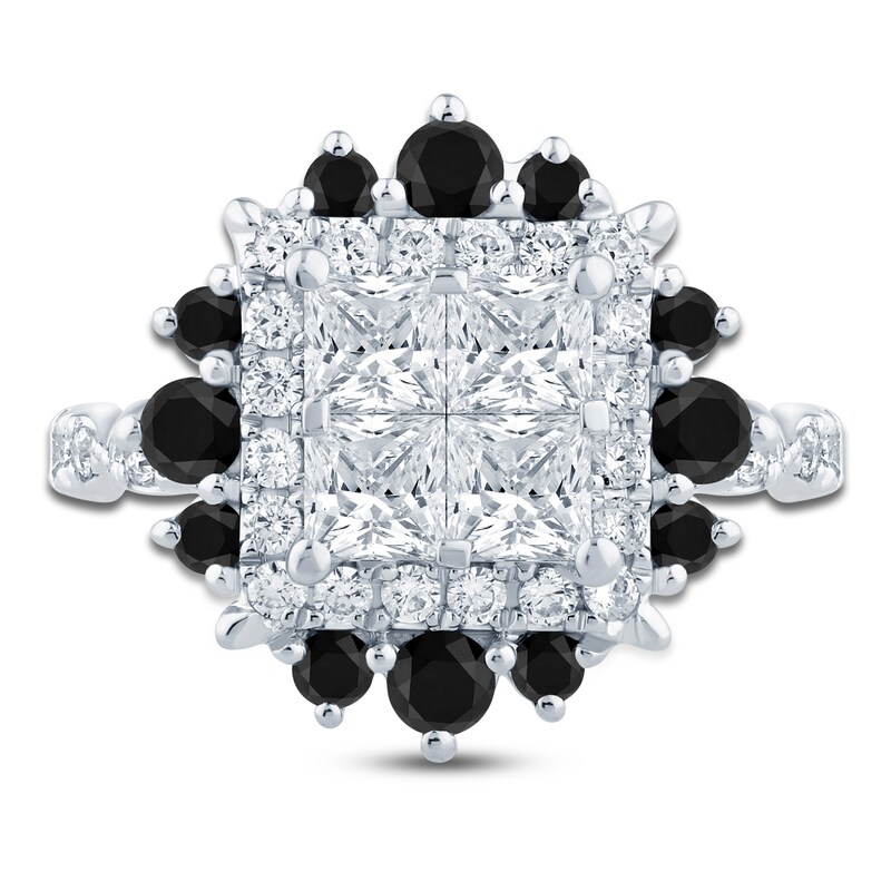 Main Image 3 of Pnina Tornai Princess-Cut Quad White Diamond & Black Diamond Halo Engagement Ring 1-3/4 ct tw 14K White Gold