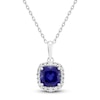 Thumbnail Image 1 of Cushion-Cut Blue Lab-Created Sapphire & Diamond Necklace 1/8 ct tw 10K White Gold 18"