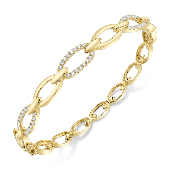 Shy Creation Diamond Chain Link Bangle Bracelet 1/2 ct tw 14K Yellow Gold SC55012131V2ZM