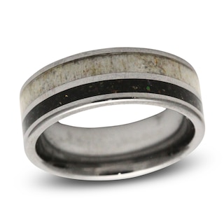 Rare Bond Men's 8mm Black Lab-Created Opal & Antler Inlay Wedding Band Tungsten Carbide