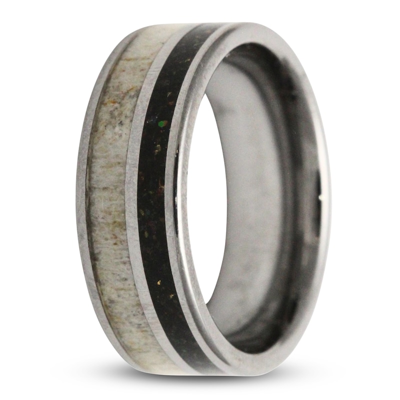 Main Image 2 of Men's 8mm Black Lab-Created Opal & Antler Inlay Wedding Band Tungsten Carbide