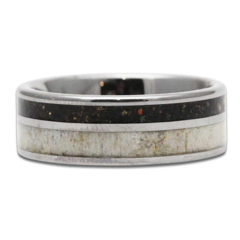 Main Image 3 of Men's 8mm Black Lab-Created Opal & Antler Inlay Wedding Band Tungsten Carbide