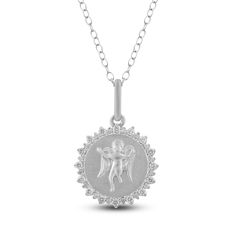 Main Image 1 of Diamond Angel Number 777 Medallion Necklace 1/4 ct tw Sterling Silver 18"