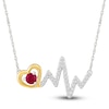 Thumbnail Image 1 of Lab-Created Ruby & White Lab-Created Sapphire Heart & Heartbeat Necklace Sterling Silver & 10K Yellow Gold 18"