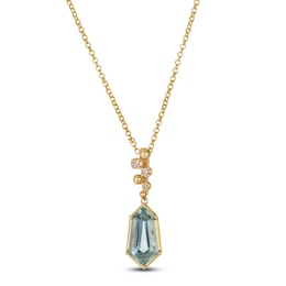 Le Vian Silhouette Elongated Shield-Cut Natural Green Quartz Necklace 1/20 ct tw Diamonds 14K Honey Gold 19"