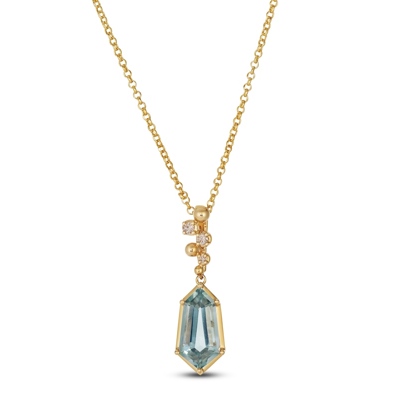 Main Image 1 of Le Vian Silhouette Elongated Shield-Cut Natural Green Quartz Necklace 1/20 ct tw Diamonds 14K Honey Gold 19"