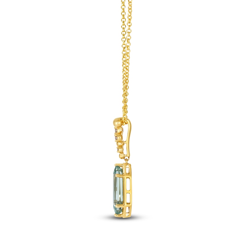 Main Image 2 of Le Vian Silhouette Elongated Shield-Cut Natural Green Quartz Necklace 1/20 ct tw Diamonds 14K Honey Gold 19"