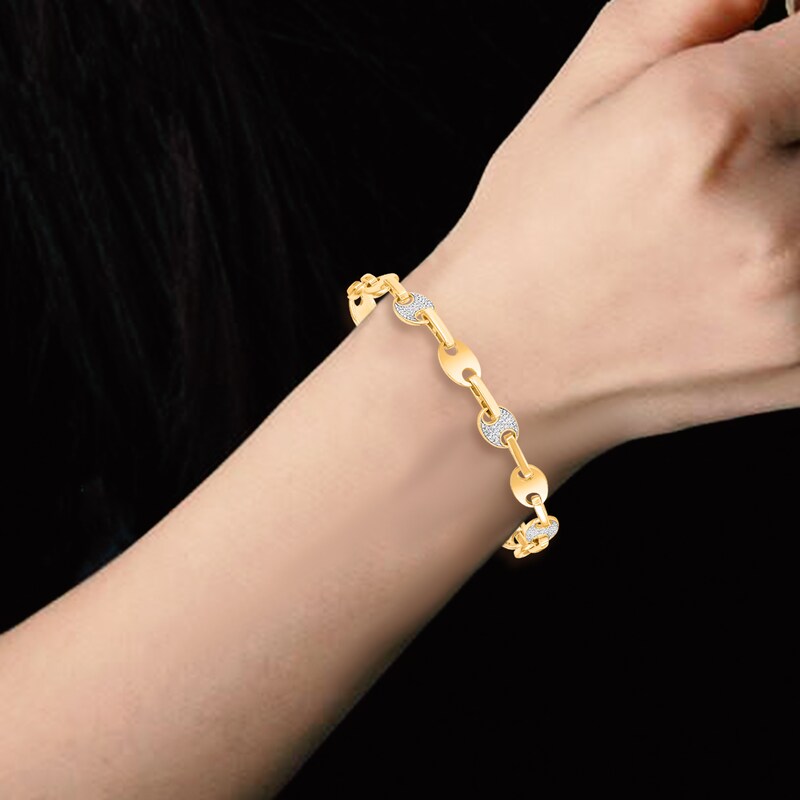Main Image 4 of Men's Diamond Mariner Link Bracelet 1/3 ct tw 10K Yellow Gold 8.5"