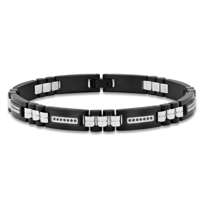 Main Image 1 of Men's Black Diamond Link Bracelet 1/4 ct tw Stainless Steel & Black Ion Plating