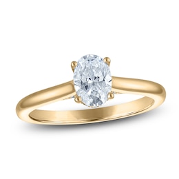 Oval-Cut Lab-Grown Diamond Solitaire Plus Engagement Ring 7/8 ct tw 18K Yellow Gold (VS2/F)