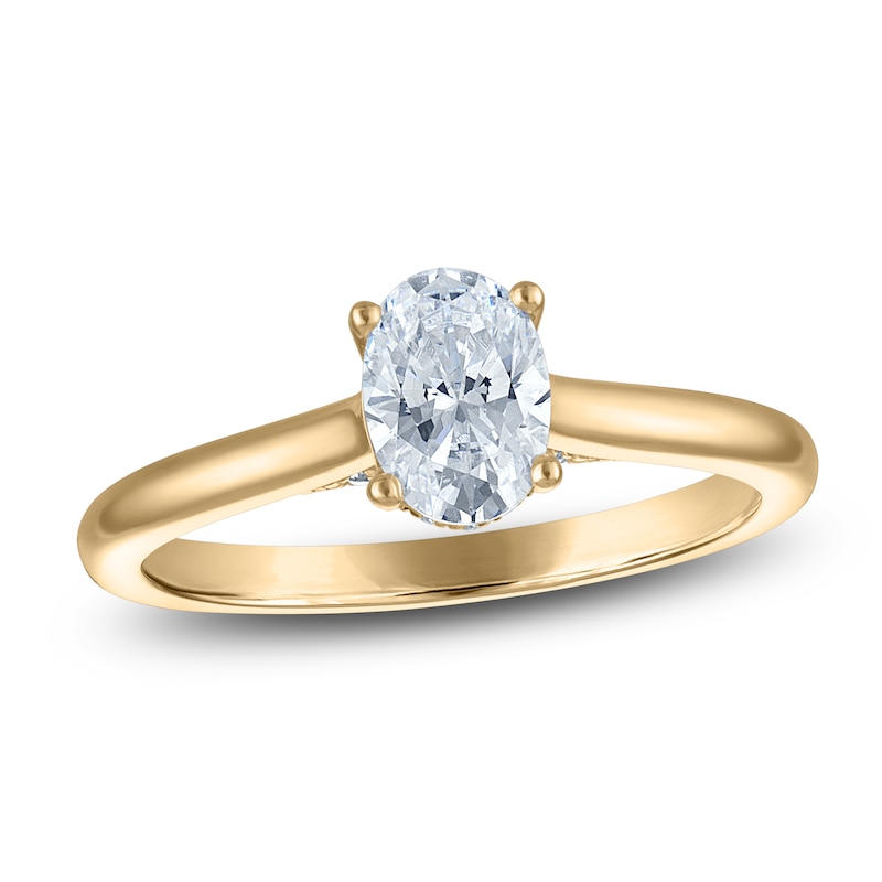 Main Image 1 of Oval-Cut Lab-Created Diamond Solitaire Plus Engagement Ring 7/8 ct tw 18K Yellow Gold (VS2/F)