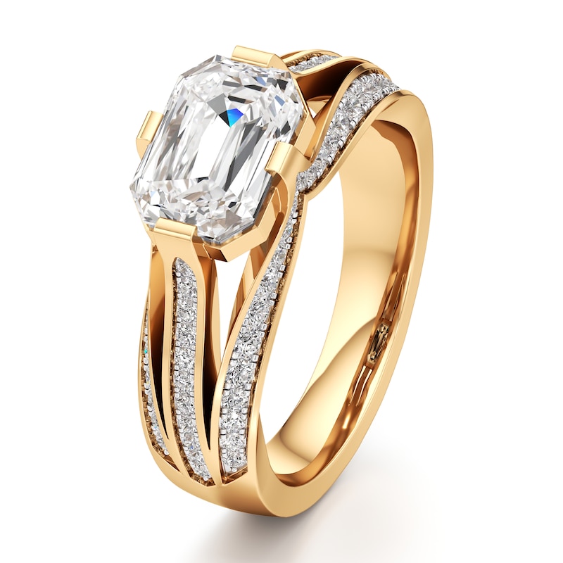 Main Image 4 of J'Lure Lab-Grown Diamond Imperial-Emerald Step-Cut Engagement Ring 2-3/8 ct tw 18K Yellow Gold