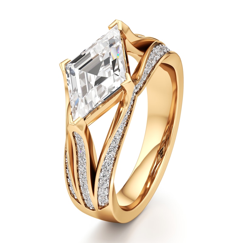 Main Image 4 of J'Lure Lab-Grown Diamond Lozenge Step-Cut Engagement Ring 2-3/8 ct tw 18K Yellow Gold