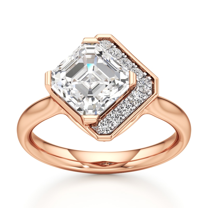 Main Image 1 of J'Lure Square-Emerald Step-Cut Lab-Grown Diamond Half-Halo Engagement Ring 3 ct tw 18K Rose Gold