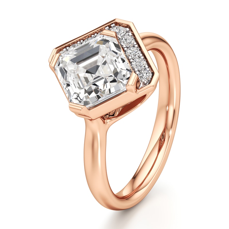 Main Image 4 of J'Lure Square-Emerald Step-Cut Lab-Grown Diamond Half-Halo Engagement Ring 3 ct tw 18K Rose Gold