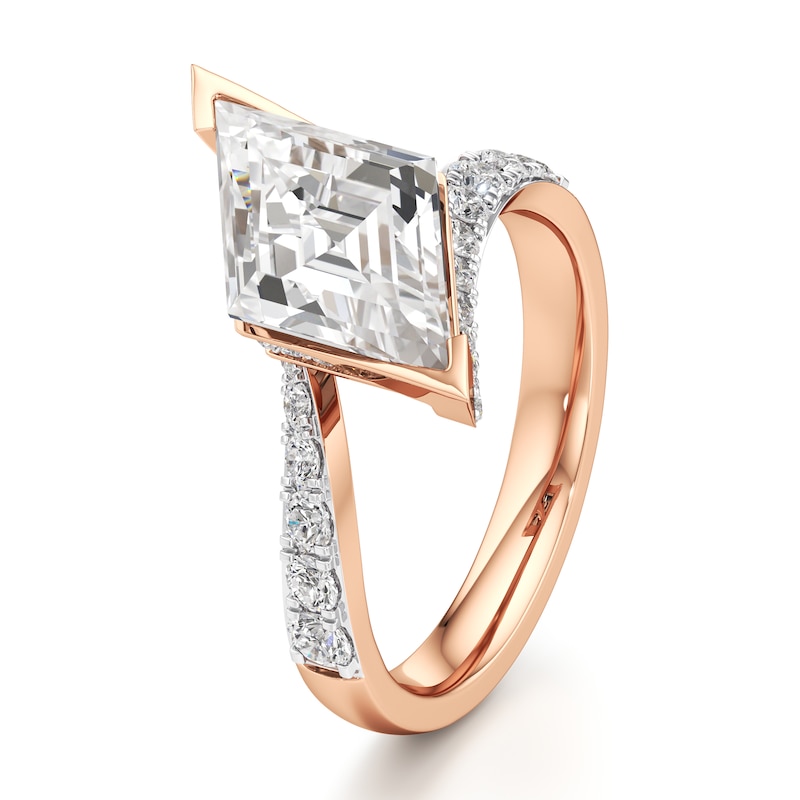 Main Image 4 of J'Lure Lozenge Step-Cut Lab-Grown Diamond Bypass Engagement Ring 3-5/8 ct tw 18K Rose Gold