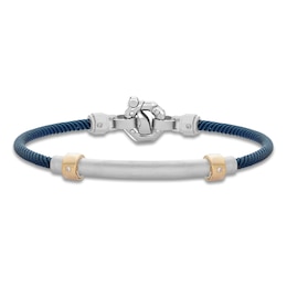 Baraka Men's Cord Bracelet with Diamond Accent Stainless Steel, Dark Blue Ion Plating & 18K Yellow Gold 7.5"