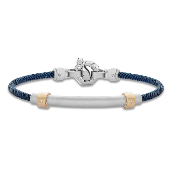 Baraka Men's Cord Bracelet with Diamond Accent Stainless Steel, Dark Blue Ion Plating & 18K Yellow Gold 7.5"