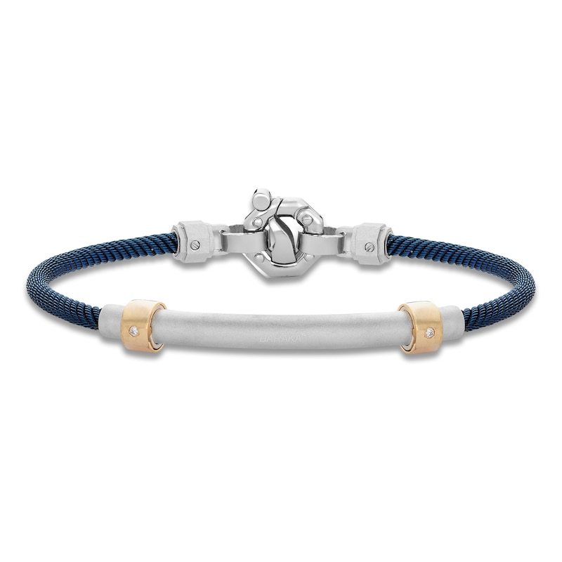 Main Image 1 of Baraka Men's Cord Bracelet with Diamond Accent Stainless Steel, Dark Blue Ion Plating & 18K Yellow Gold 7.5"