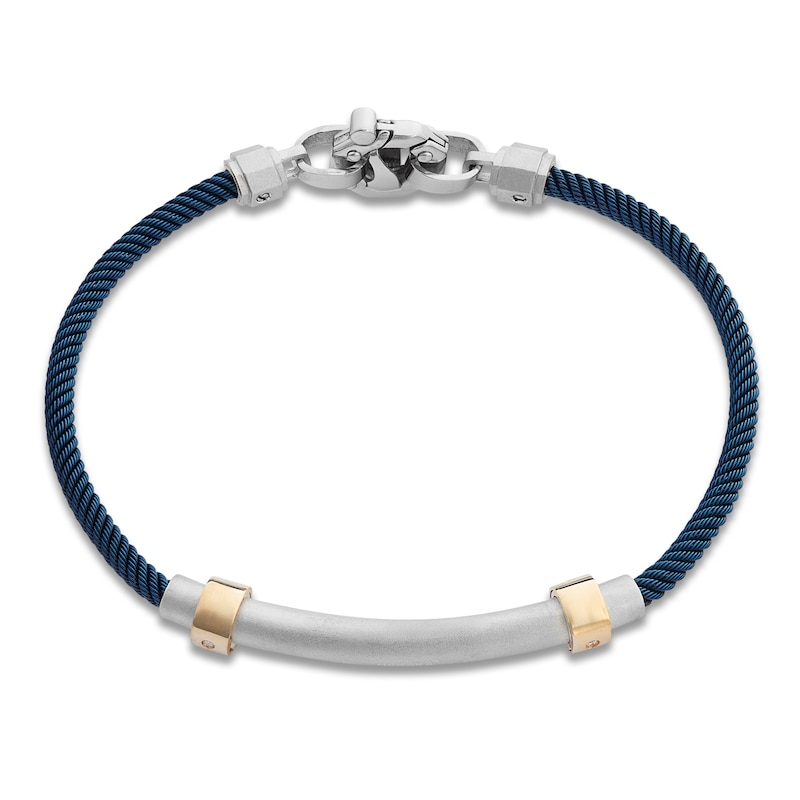 Main Image 2 of Baraka Men's Cord Bracelet with Diamond Accent Stainless Steel, Dark Blue Ion Plating & 18K Yellow Gold 7.5"