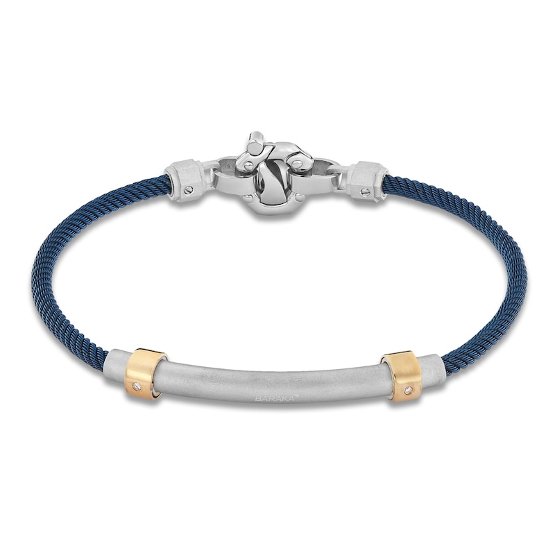 Main Image 3 of Baraka Men's Cord Bracelet with Diamond Accent Stainless Steel, Dark Blue Ion Plating & 18K Yellow Gold 7.5"