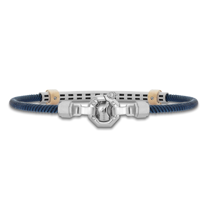 Main Image 4 of Baraka Men's Cord Bracelet with Diamond Accent Stainless Steel, Dark Blue Ion Plating & 18K Yellow Gold 7.5"