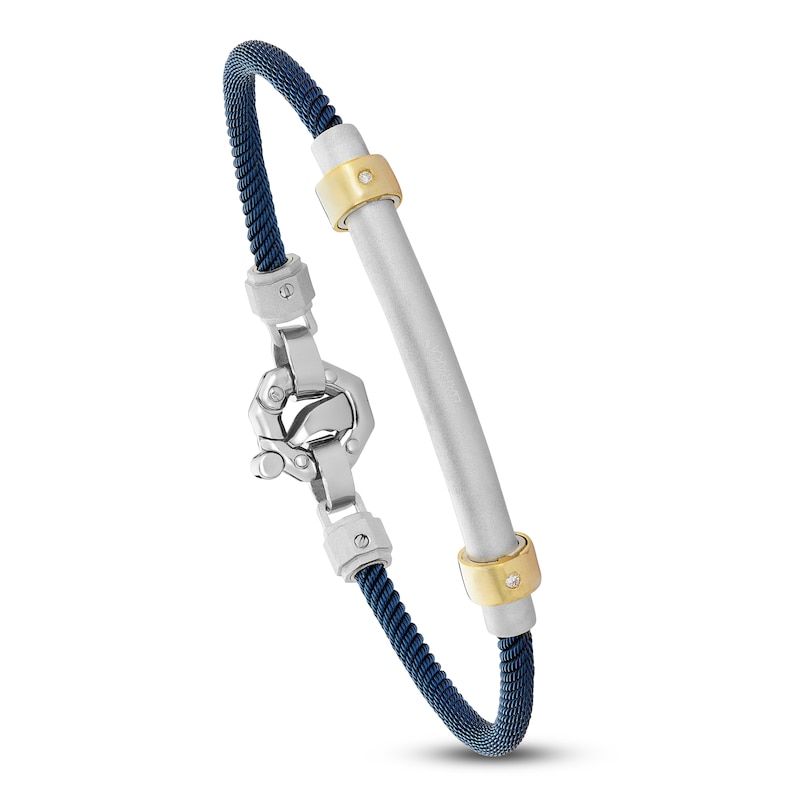 Main Image 5 of Baraka Men's Cord Bracelet with Diamond Accent Stainless Steel, Dark Blue Ion Plating & 18K Yellow Gold 7.5"