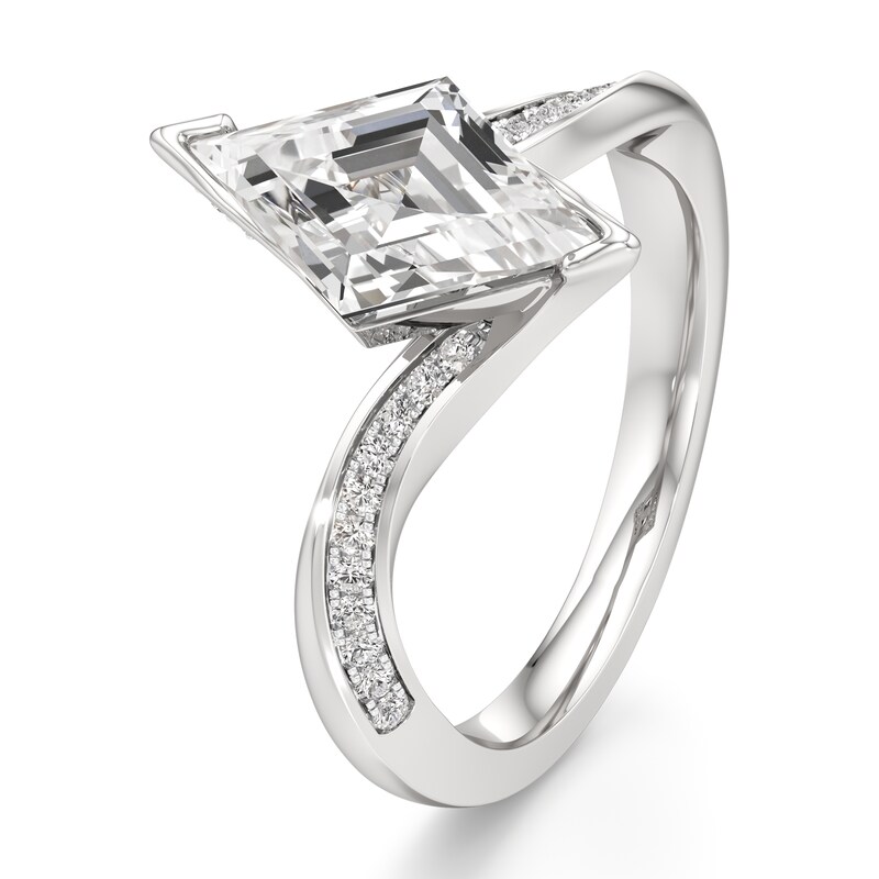 Main Image 4 of J'Lure Lozenge Step-Cut Lab-Created Diamond Bypass Engagement Ring 2-1/5 ct tw 18K White Gold