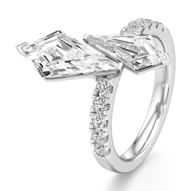 Main Image 4 of J'Lure Kite Step-Cut Two-Stone Lab-Grown Diamond Engagement Ring 3-3/8 ct tw 18K White Gold