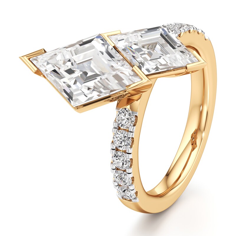 Main Image 4 of J'Lure Lozenge Step-Cut Two-Stone Lab-Grown Diamond Engagement Ring 4-5/8 ct tw 18K Yellow Gold