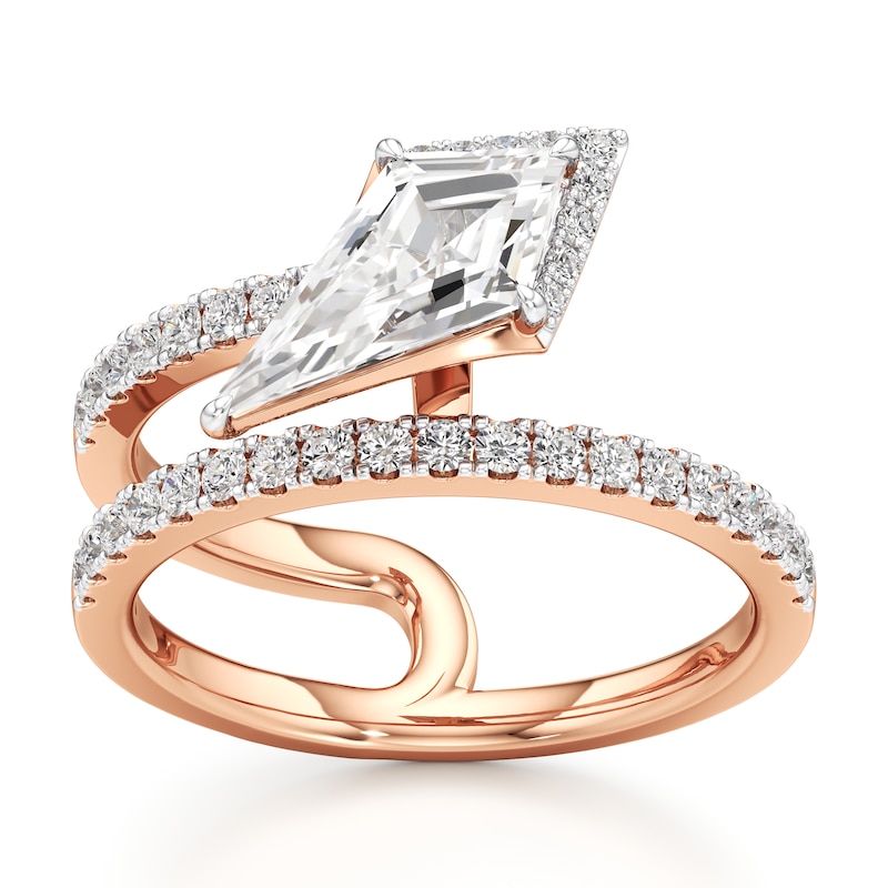 Main Image 1 of J'Lure Kite Step-Cut Lab-Grown Diamond Spiral Engagement Ring 1-3/8 ct tw 18K Rose Gold