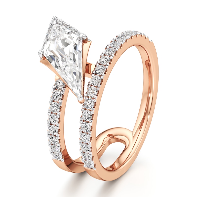 Main Image 4 of J'Lure Kite Step-Cut Lab-Grown Diamond Spiral Engagement Ring 1-3/8 ct tw 18K Rose Gold