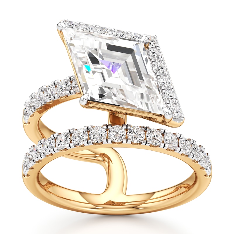 Main Image 1 of J'Lure Lozenge Step-Cut Lab-Grown Diamond Spiral Engagement Ring 3-7/8 ct tw 18K Yellow Gold