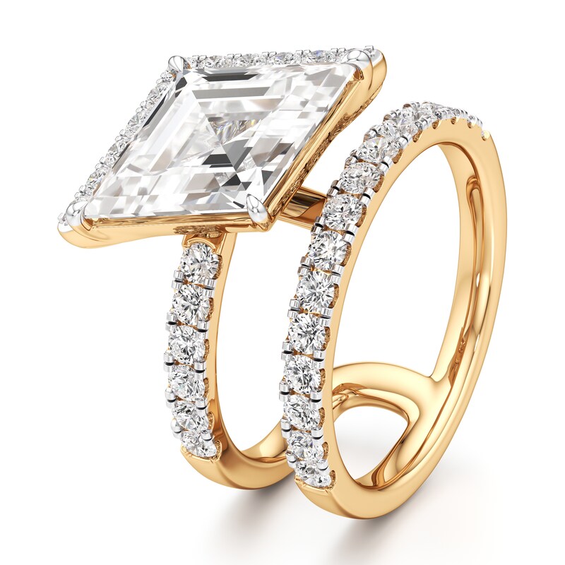 Main Image 4 of J'Lure Lozenge Step-Cut Lab-Grown Diamond Spiral Engagement Ring 3-7/8 ct tw 18K Yellow Gold