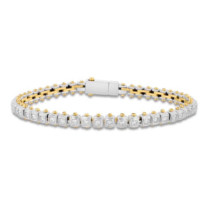 Main Image 1 of Men's Diamond Cushion Link Bracelet 1-1/2 ct tw Stainless Steel & Yellow Ion Plating 8.75"