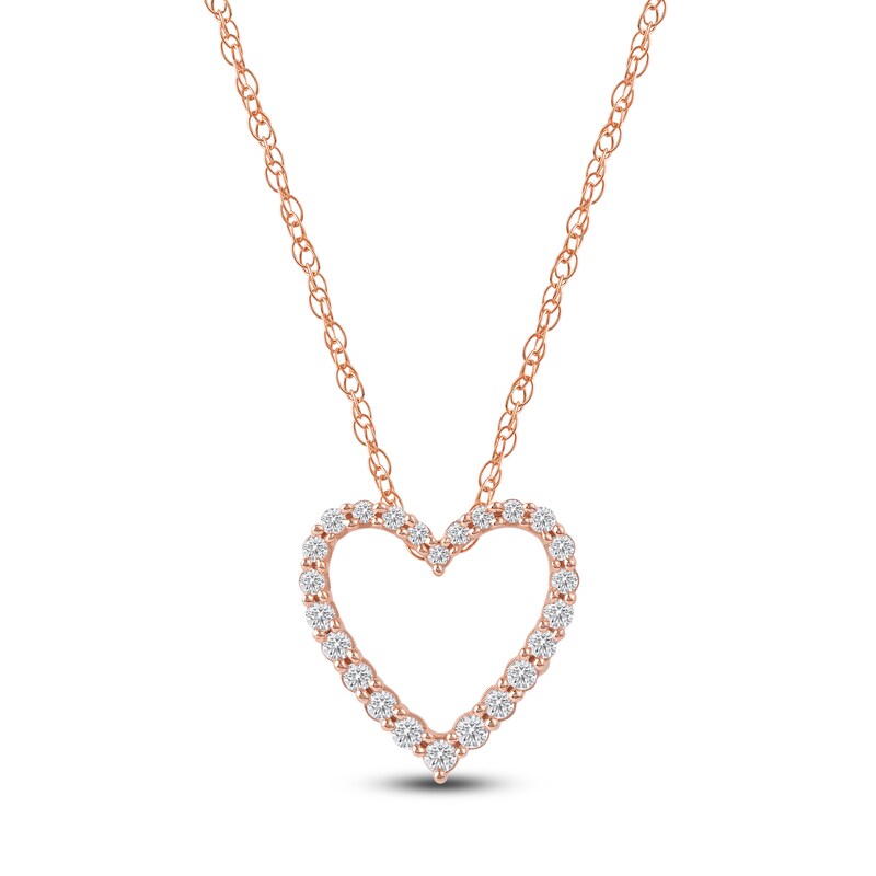 Main Image 1 of Lab-Grown Diamond Graduated Open-Heart Necklace 1/4 ct tw 14K Rose Gold 18"
