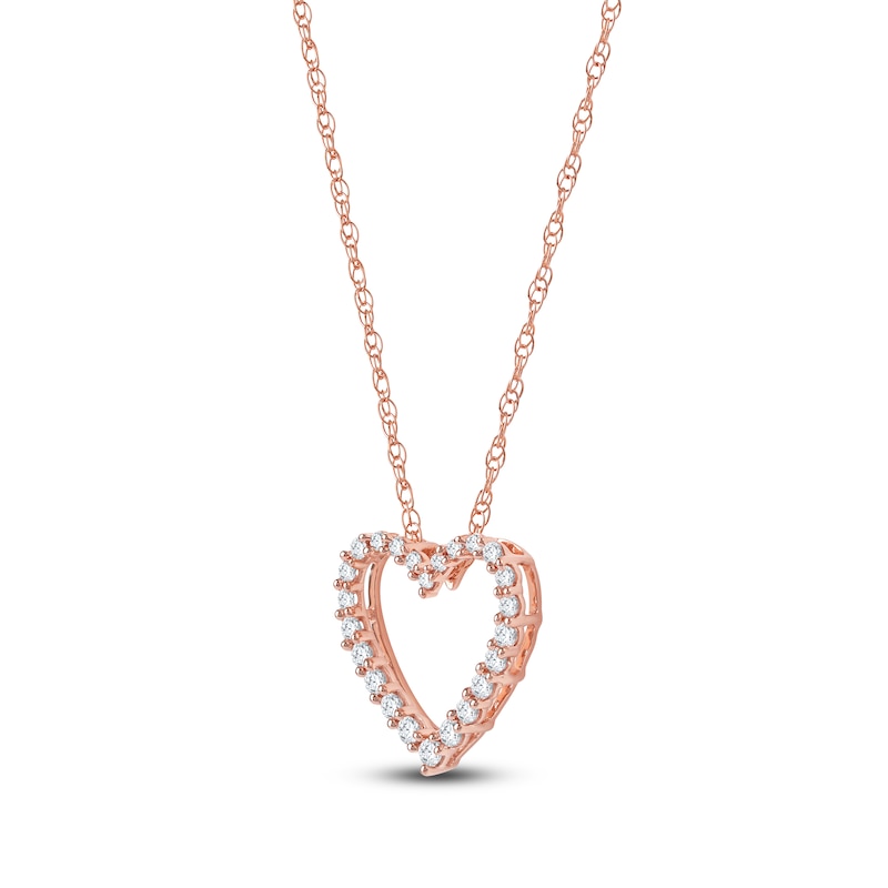 Main Image 2 of Lab-Grown Diamond Graduated Open-Heart Necklace 1/4 ct tw 14K Rose Gold 18"