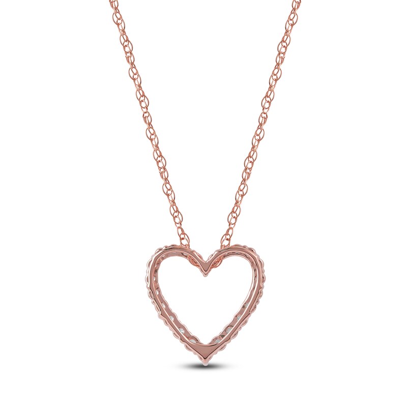 Main Image 3 of Lab-Grown Diamond Graduated Open-Heart Necklace 1/4 ct tw 14K Rose Gold 18"