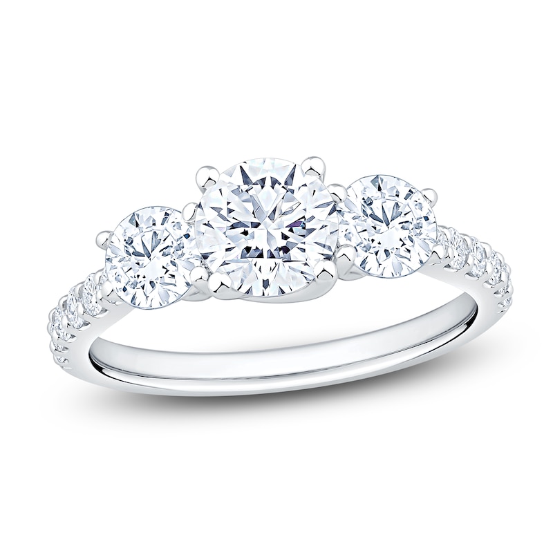 Main Image 1 of Round-Cut Lab-Grown Diamond Three-Stone Engagement Ring 2 ct tw 14K White Gold