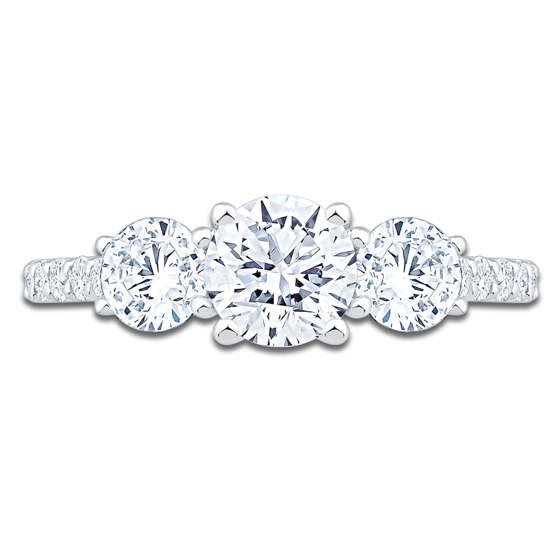 Main Image 3 of Round-Cut Lab-Grown Diamond Three-Stone Engagement Ring 2 ct tw 14K White Gold