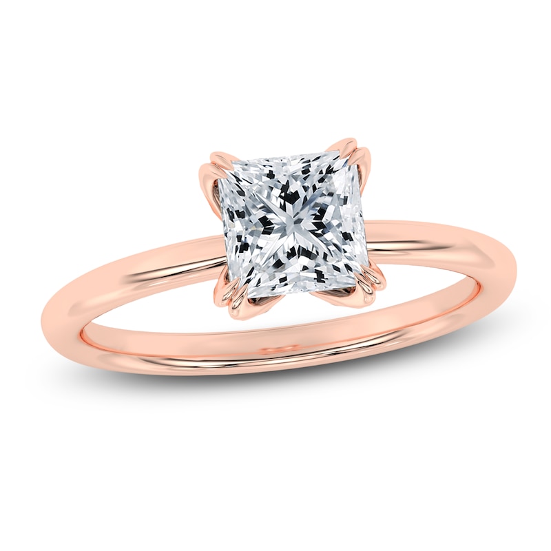 Main Image 1 of Certified Princess-Cut Diamond Solitaire Engagement Ring 1-1/2 ct tw 14K Rose Gold (I1/I)