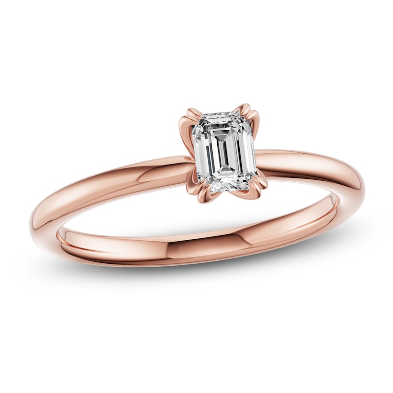 Main Image 1 of Certified Emerald-Cut Diamond Solitaire Engagement Ring 1/2 ct tw 14K Rose Gold (I1/I)